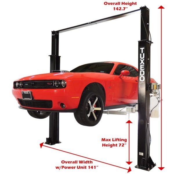 TP9KAC-TUX_-Car-Dimensions-600x6-1.jpg Tuxedo 9,000 lb. Capacity Overhead 2 Post Lift- Asymmetric Arms